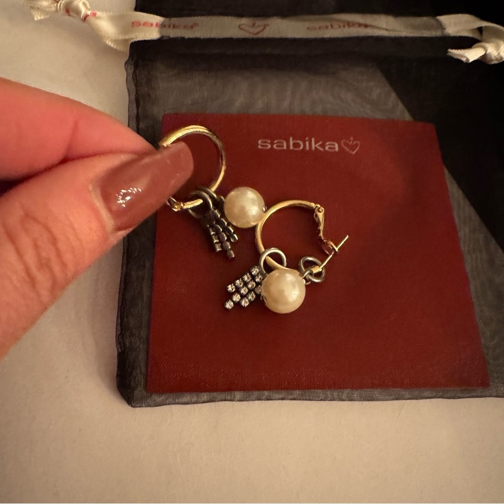 Sabika Gold Hoop Earrings with Pearl and Silver Accents
